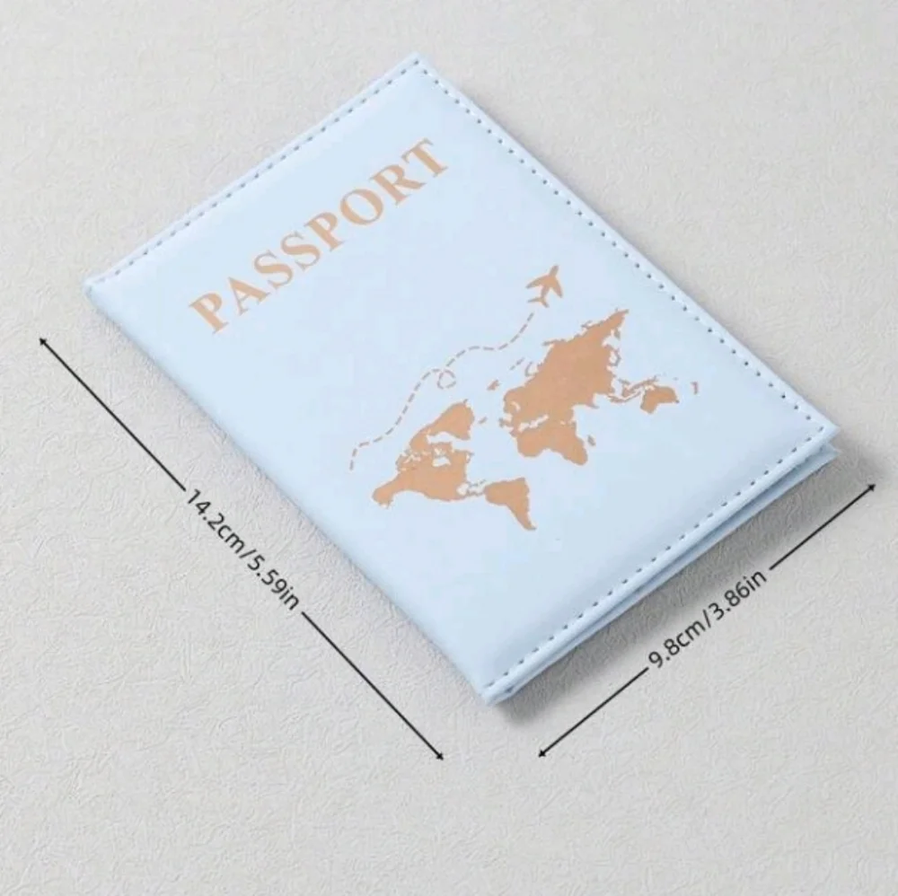 Light Blue Passport Holder Cover with Gold World Map